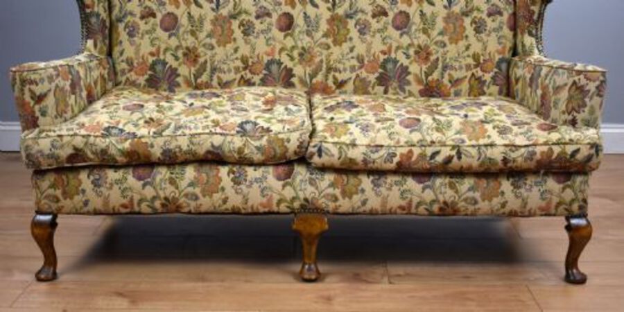 Antique Queen Anne Style Wing Back Sofa