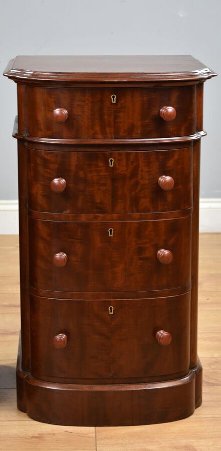 Antique Pair of Victorian Mahogany Bow Front Bedside Chests