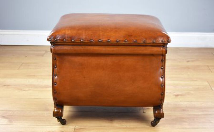 Antique Victorian Hand Dyed Leather Ottoman