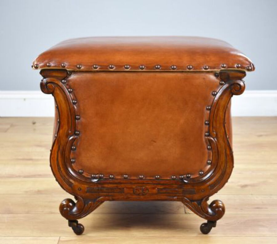 Antique Victorian Hand Dyed Leather Ottoman