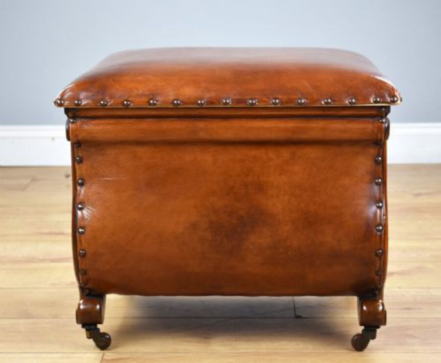 Antique Victorian Hand Dyed Leather Ottoman