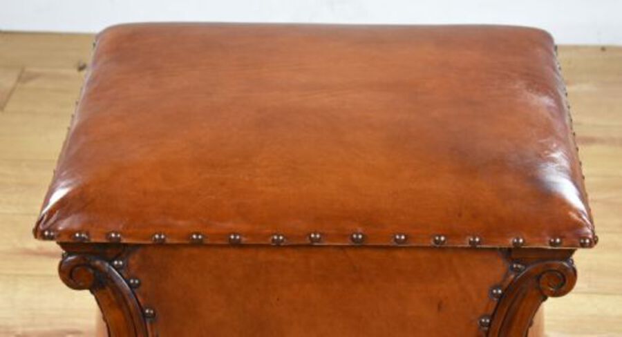 Antique Victorian Hand Dyed Leather Ottoman