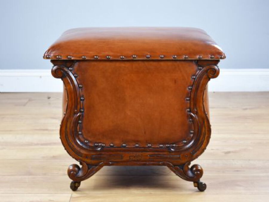 Antique Victorian Hand Dyed Leather Ottoman