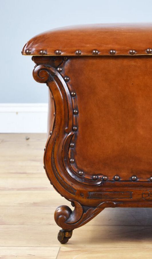 Antique Victorian Hand Dyed Leather Ottoman