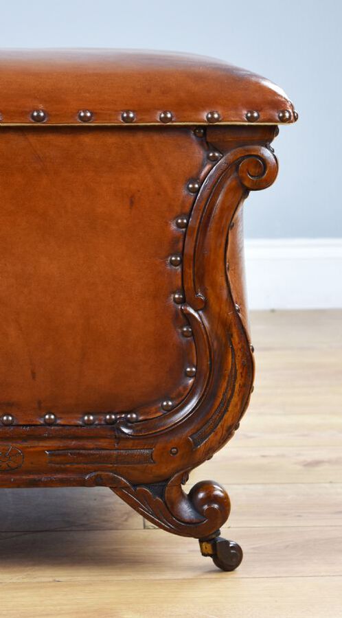 Antique Victorian Hand Dyed Leather Ottoman