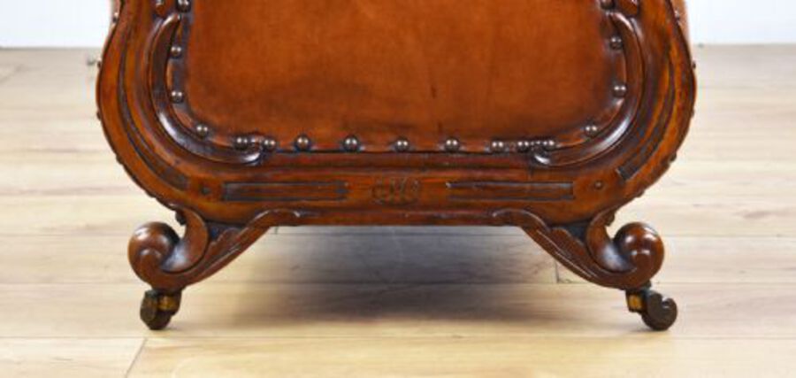 Antique Victorian Hand Dyed Leather Ottoman