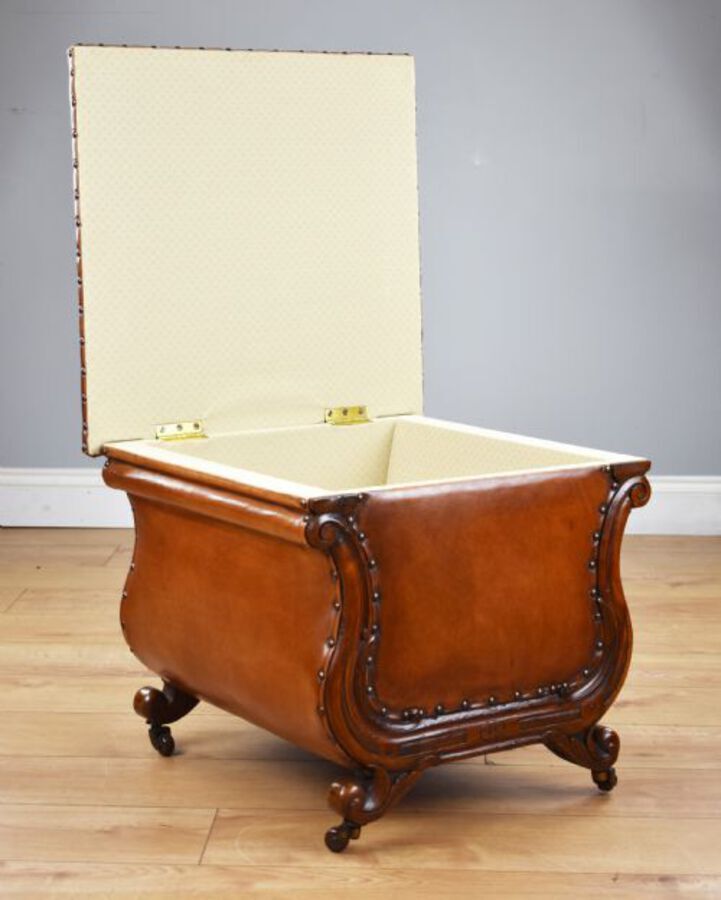 Antique Victorian Hand Dyed Leather Ottoman