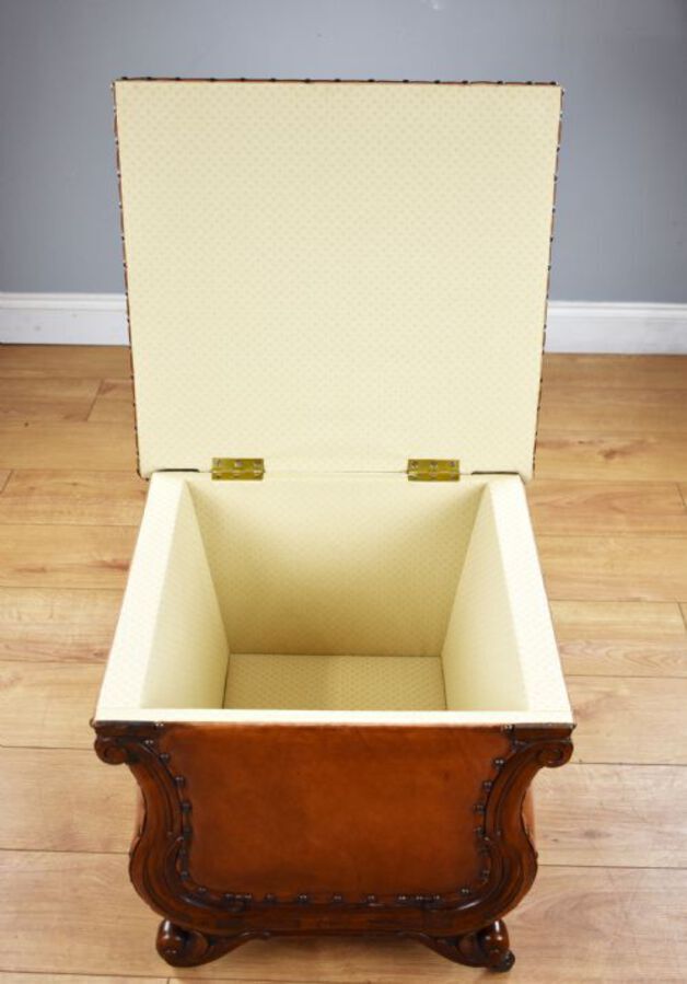 Antique Victorian Hand Dyed Leather Ottoman