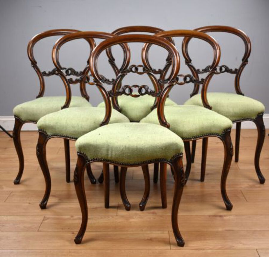 Set Six Victorian Walnut Dining Chairs