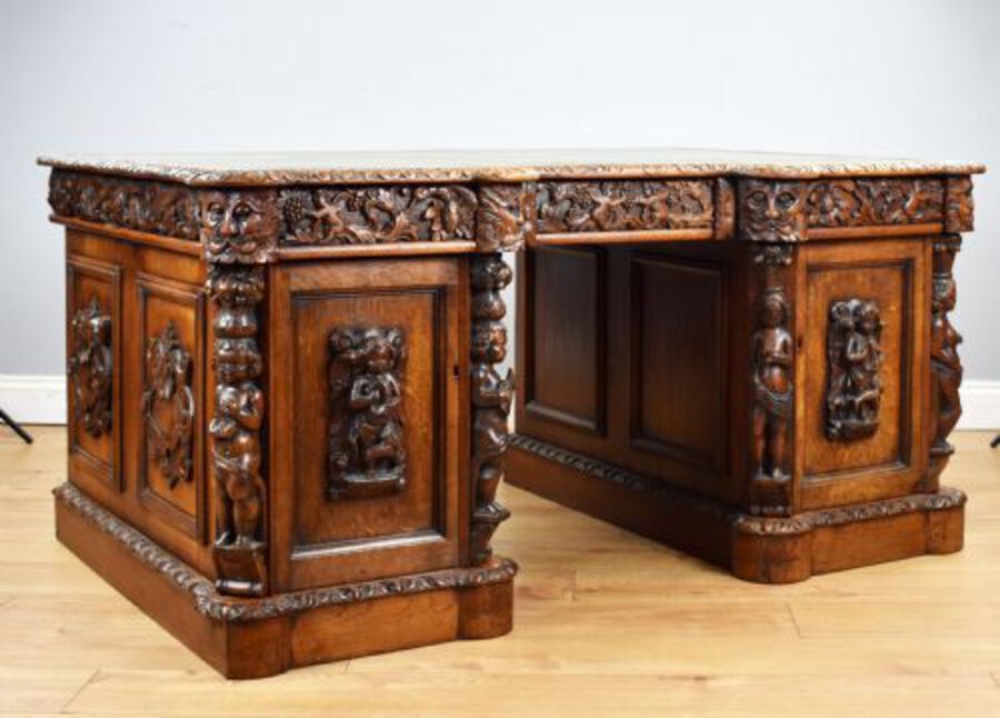 Victorian Carved Oak Desk