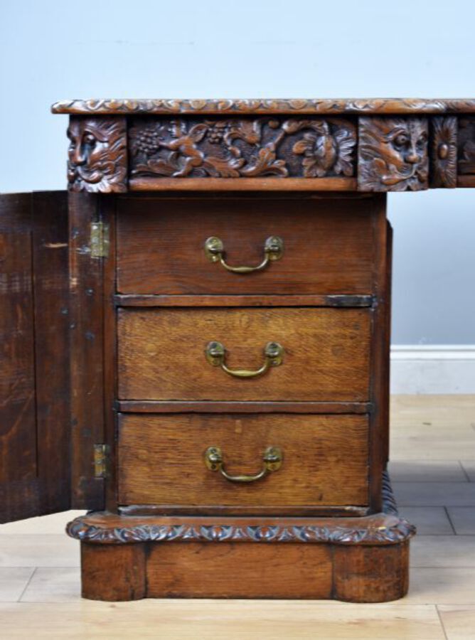 Antique Victorian Carved Oak Desk