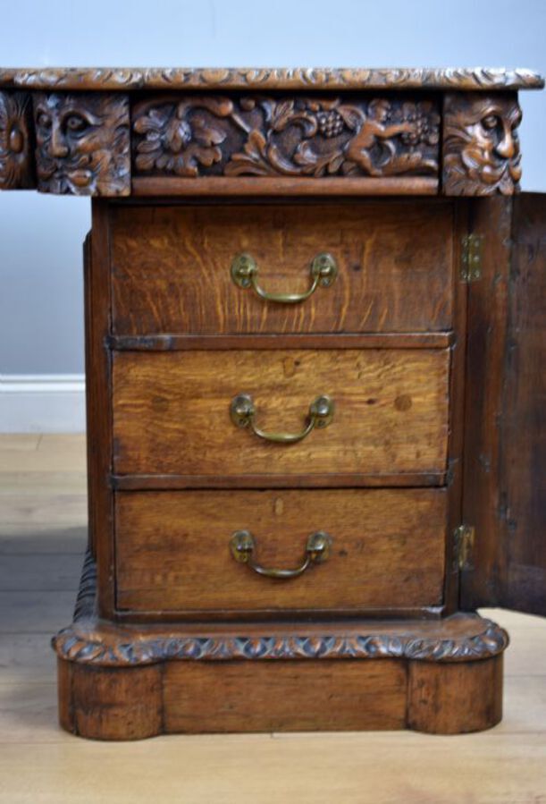Antique Victorian Carved Oak Desk