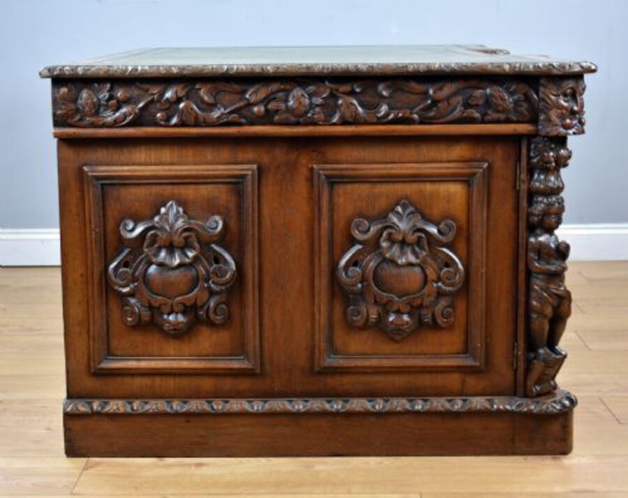 Antique Victorian Carved Oak Desk