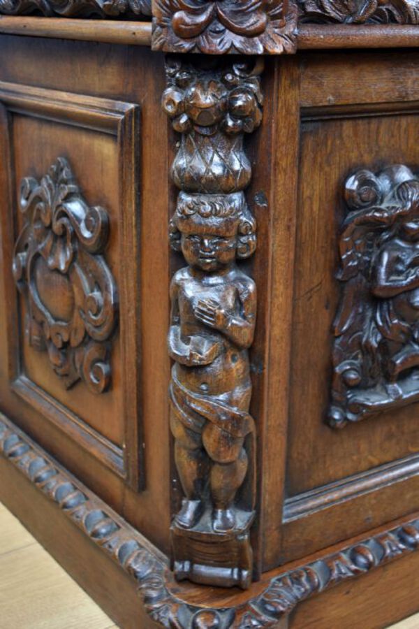 Antique Victorian Carved Oak Desk