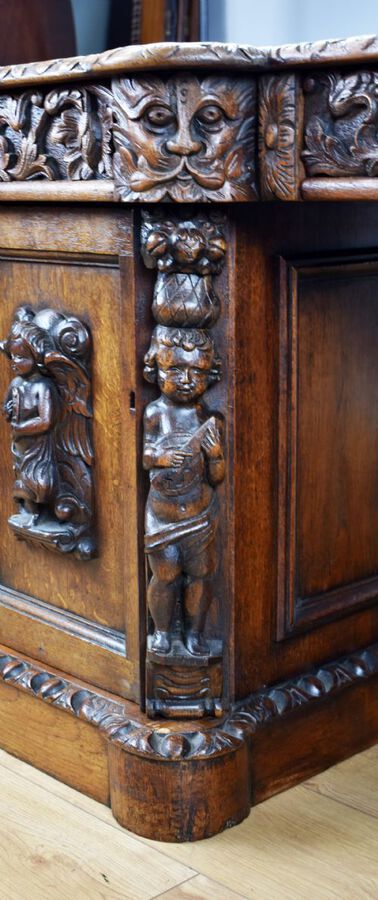 Antique Victorian Carved Oak Desk