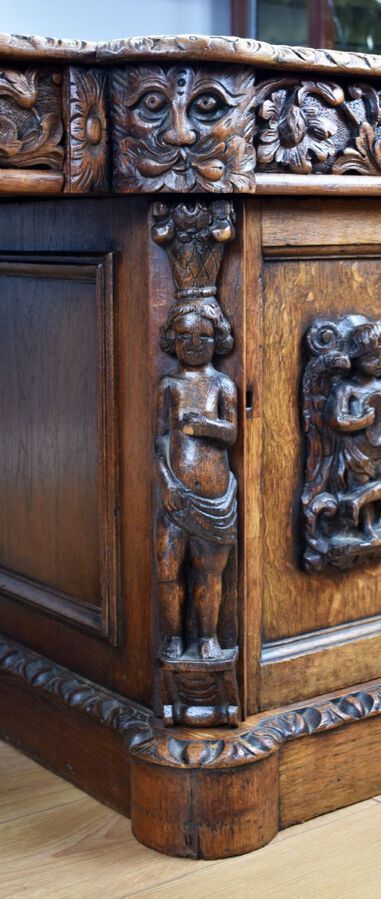 Antique Victorian Carved Oak Desk