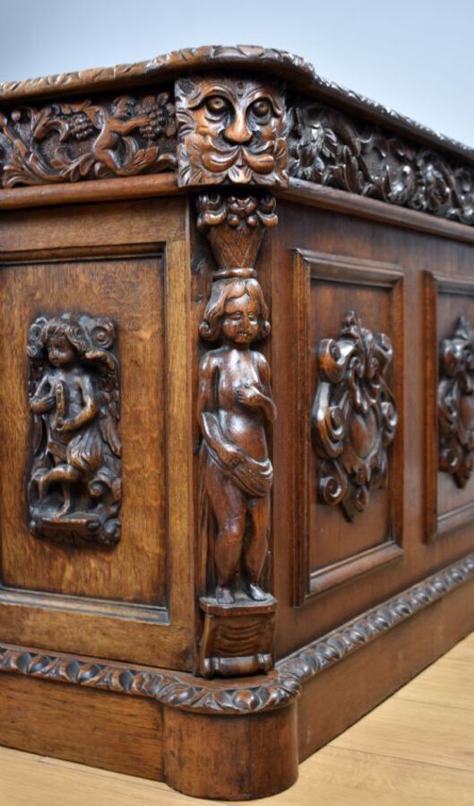 Antique Victorian Carved Oak Desk