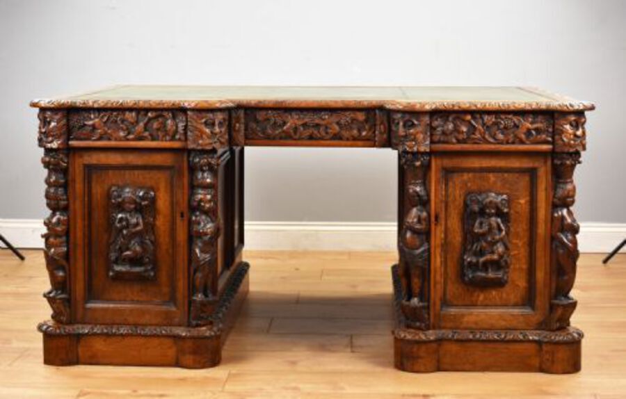 Antique Victorian Carved Oak Desk