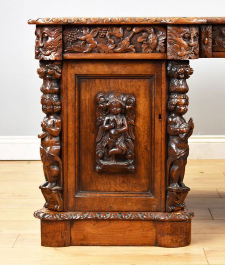 Antique Victorian Carved Oak Desk