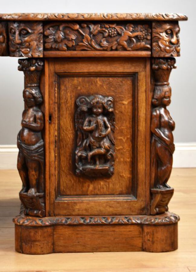 Antique Victorian Carved Oak Desk