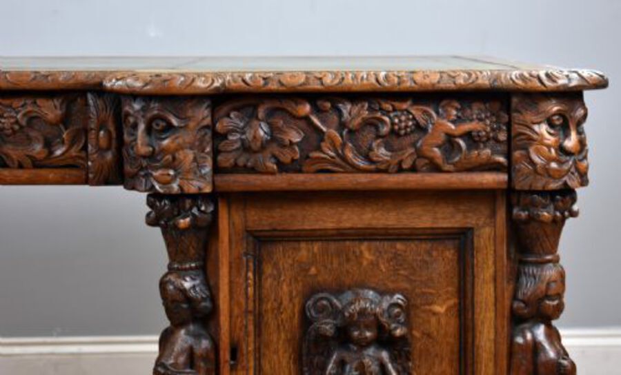 Antique Victorian Carved Oak Desk