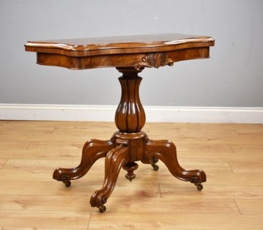 Victorian Burr Walnut Serpentine Card Table