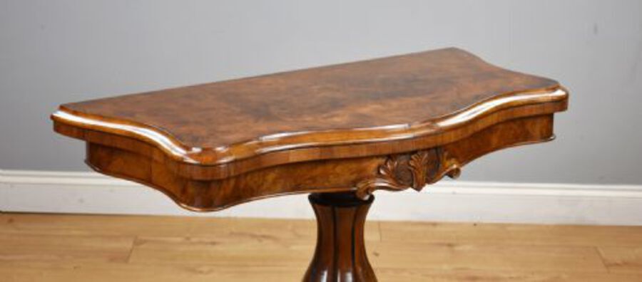 Antique Victorian Burr Walnut Serpentine Card Table
