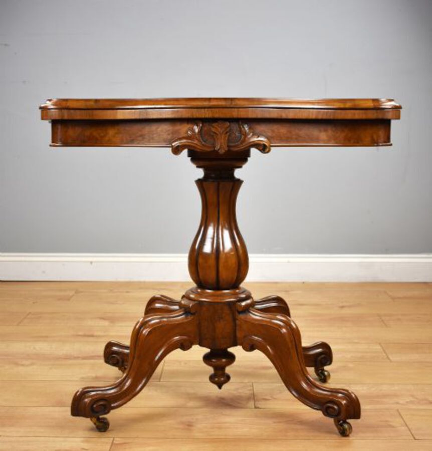 Antique Victorian Burr Walnut Serpentine Card Table