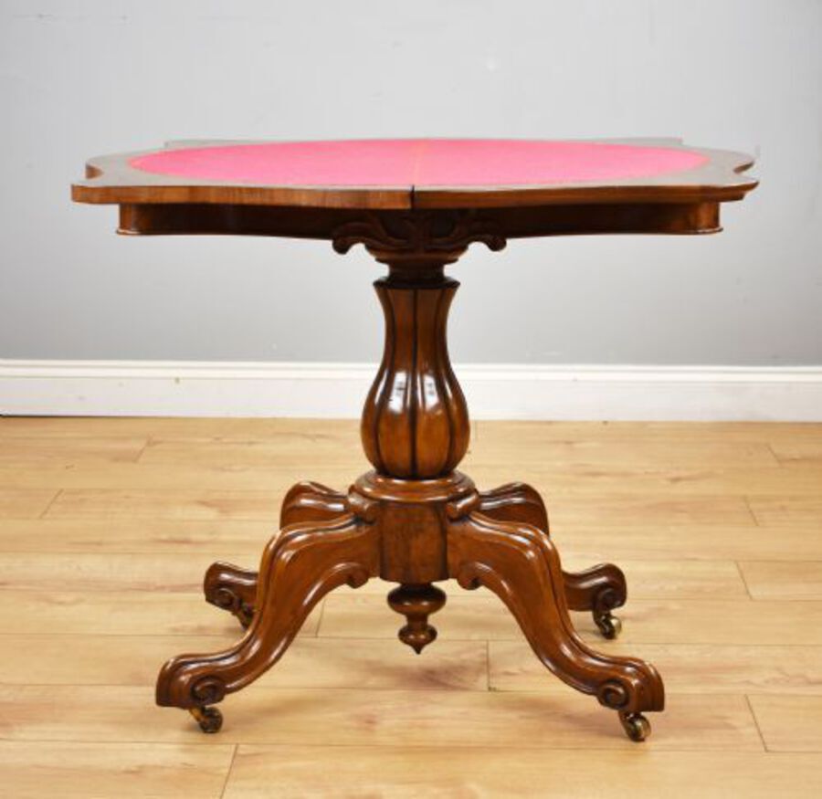 Antique Victorian Burr Walnut Serpentine Card Table