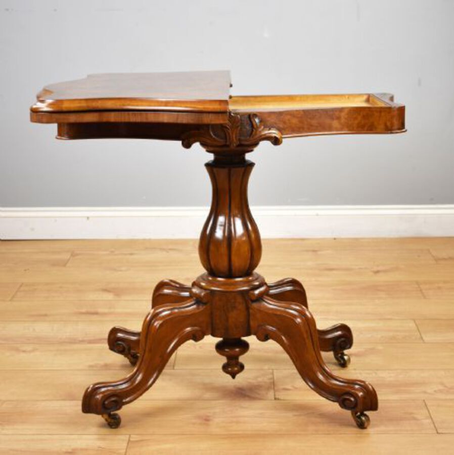 Antique Victorian Burr Walnut Serpentine Card Table