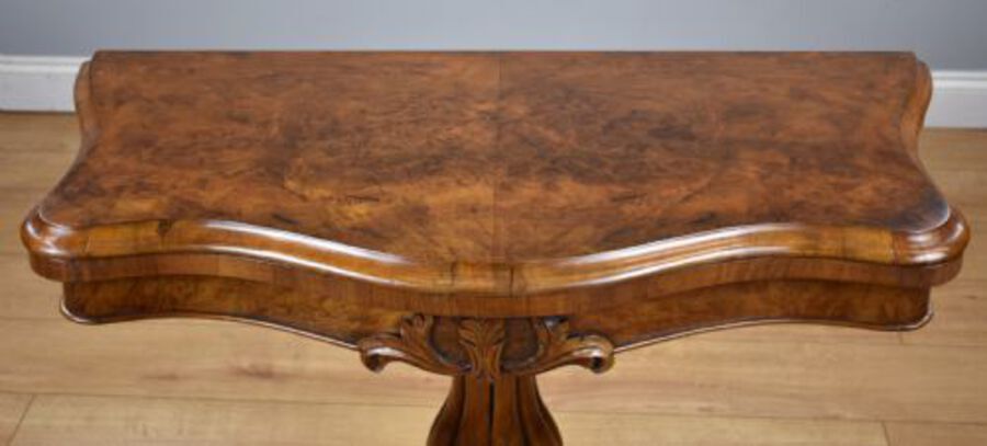 Antique Victorian Burr Walnut Serpentine Card Table