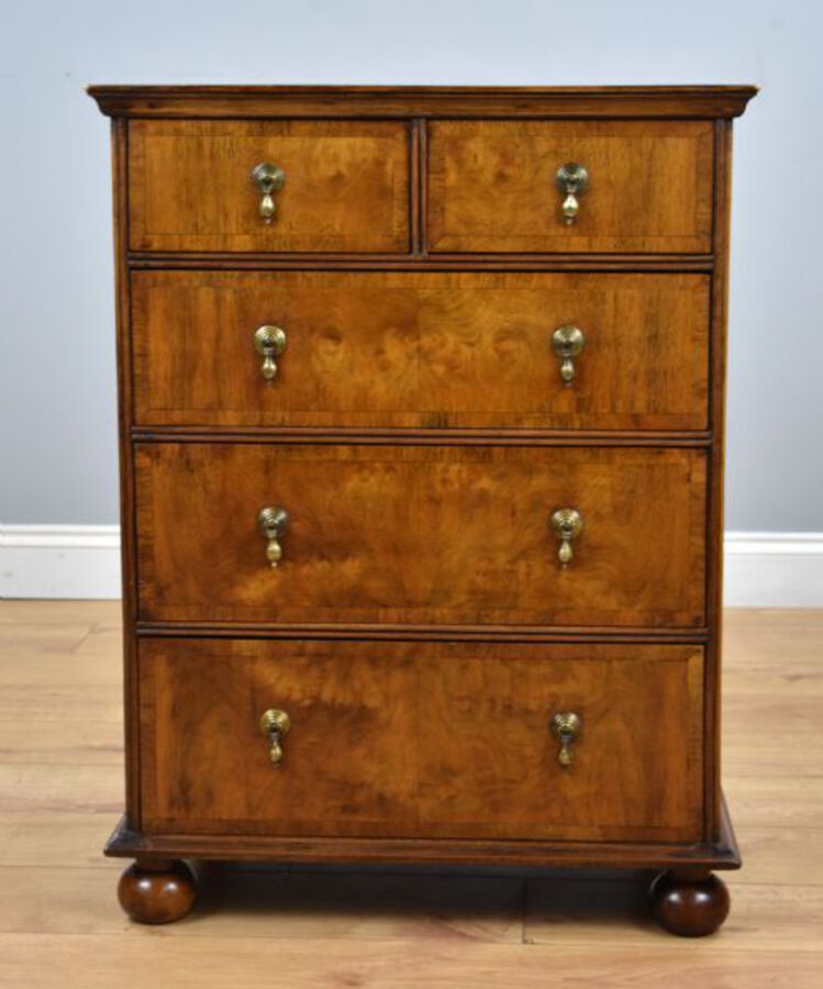 Antique Queen Anne Style Burr Walnut Chest of Drawers