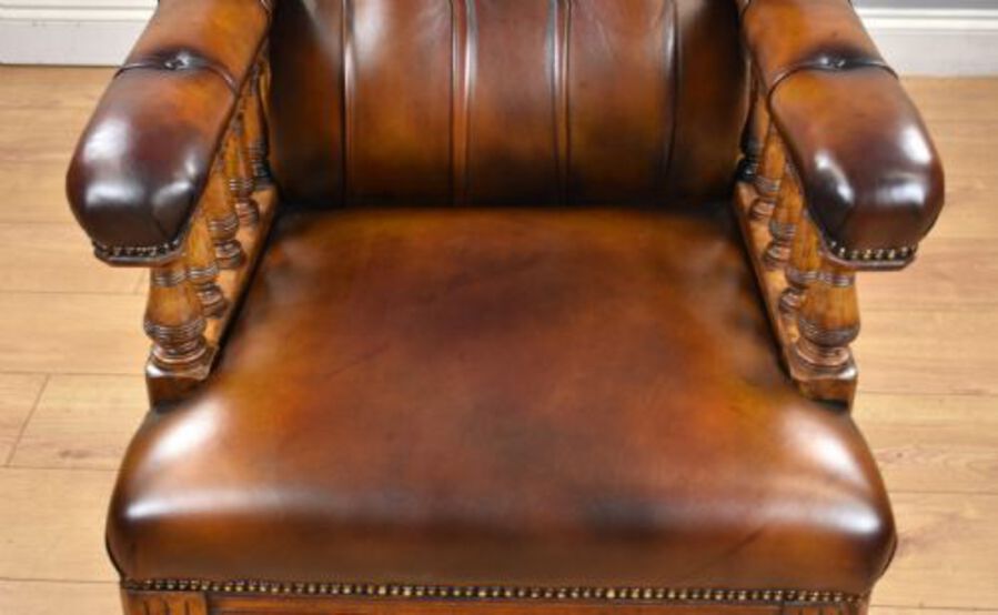 Antique Pair of Victorian Hand Dyed Leather Library Chairs
