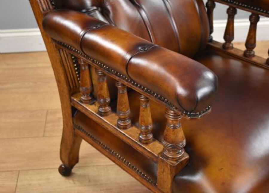 Antique Pair of Victorian Hand Dyed Leather Library Chairs