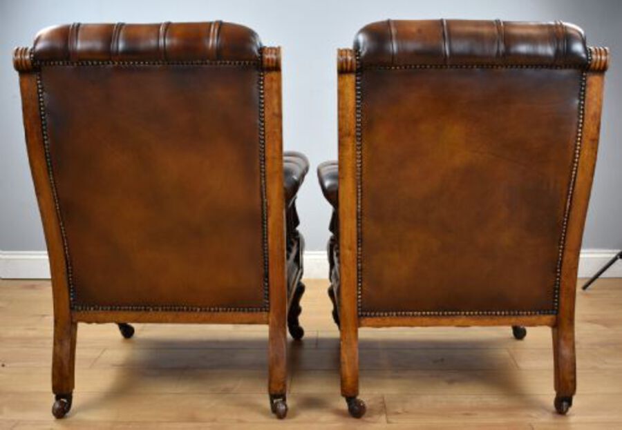 Antique Pair of Victorian Hand Dyed Leather Library Chairs