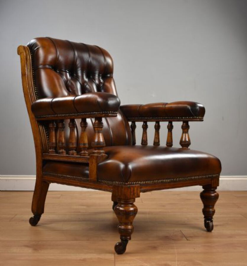 Antique Pair of Victorian Hand Dyed Leather Library Chairs
