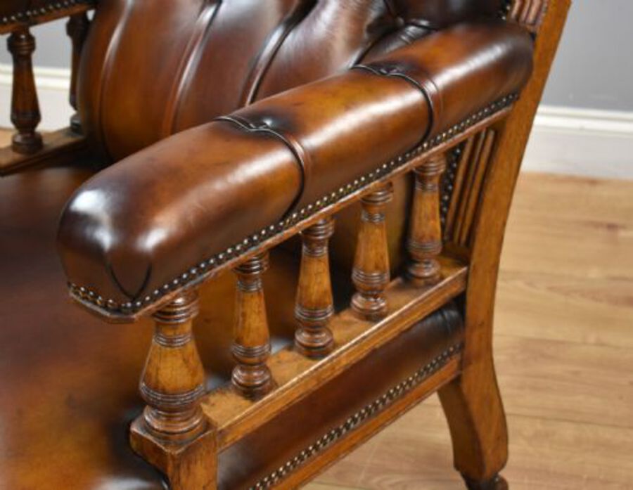 Antique Pair of Victorian Hand Dyed Leather Library Chairs