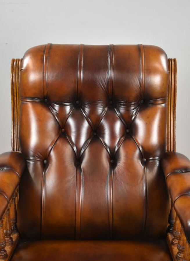 Antique Pair of Victorian Hand Dyed Leather Library Chairs