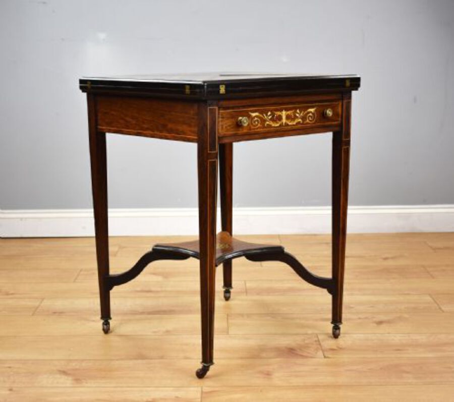Victorian Rosewood Inlaid Envelope card table