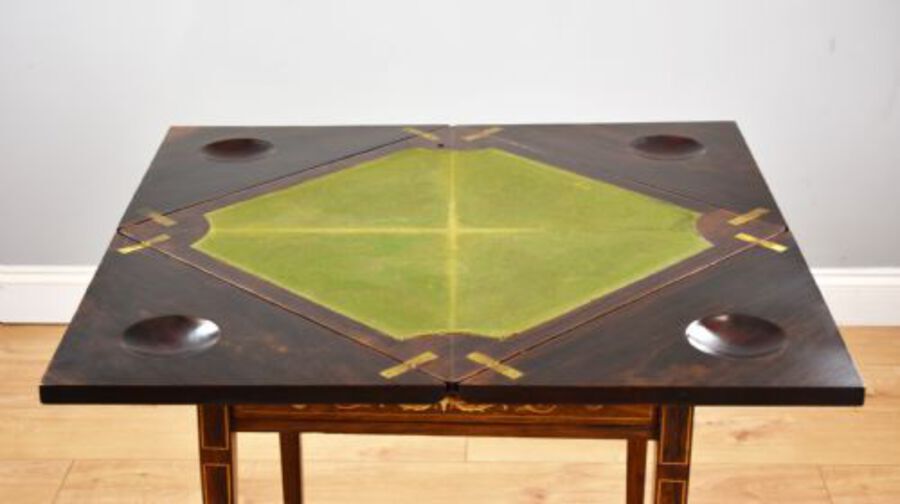 Antique Victorian Rosewood Inlaid Envelope card table