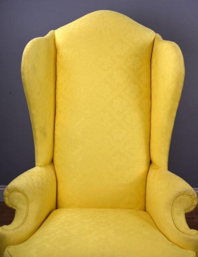 Antique Pair of Queen Anne Style Wing Back Armchairs