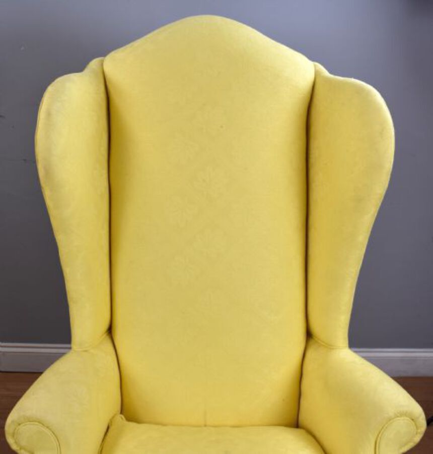 Antique Pair of Queen Anne Style Wing Back Armchairs