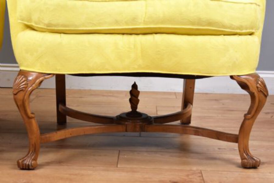 Antique Pair of Queen Anne Style Wing Back Armchairs