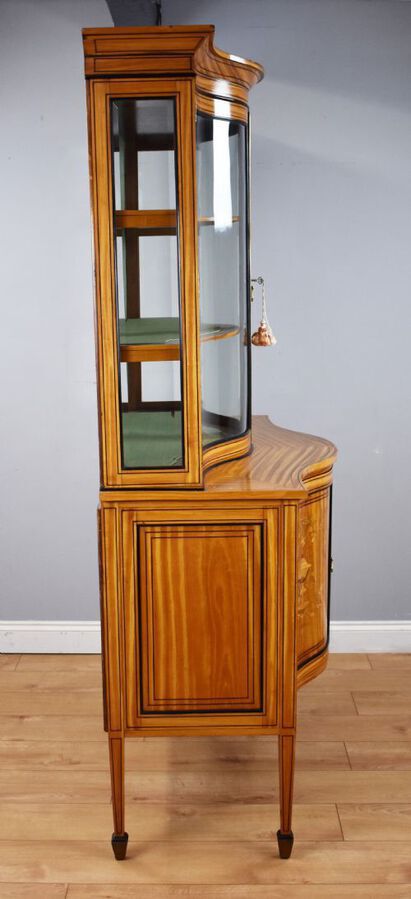 Antique 19th Century Satinwood Serpentine Display Cabinet