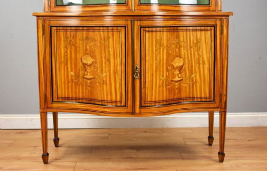 Antique 19th Century Satinwood Serpentine Display Cabinet