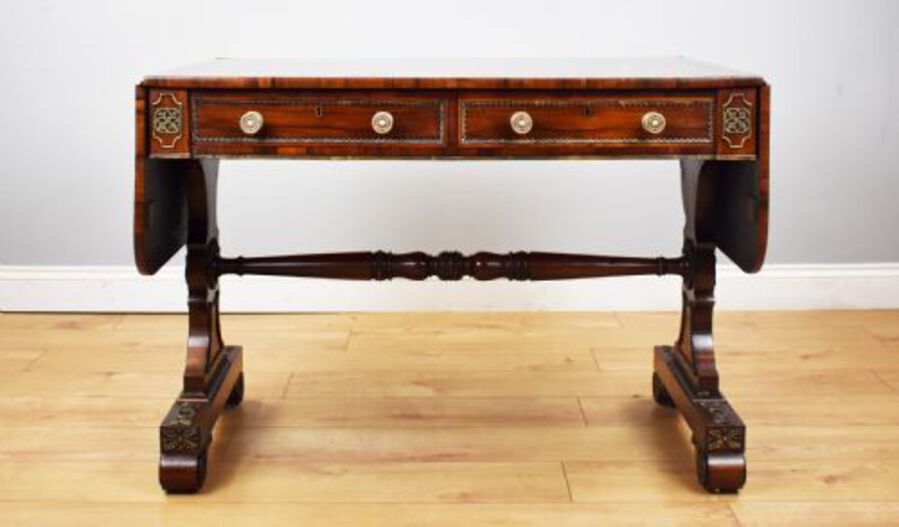 Antique Regency Rosewood and Brass Inlaid Sofa Table