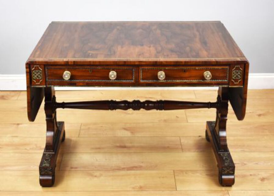 Antique Regency Rosewood and Brass Inlaid Sofa Table