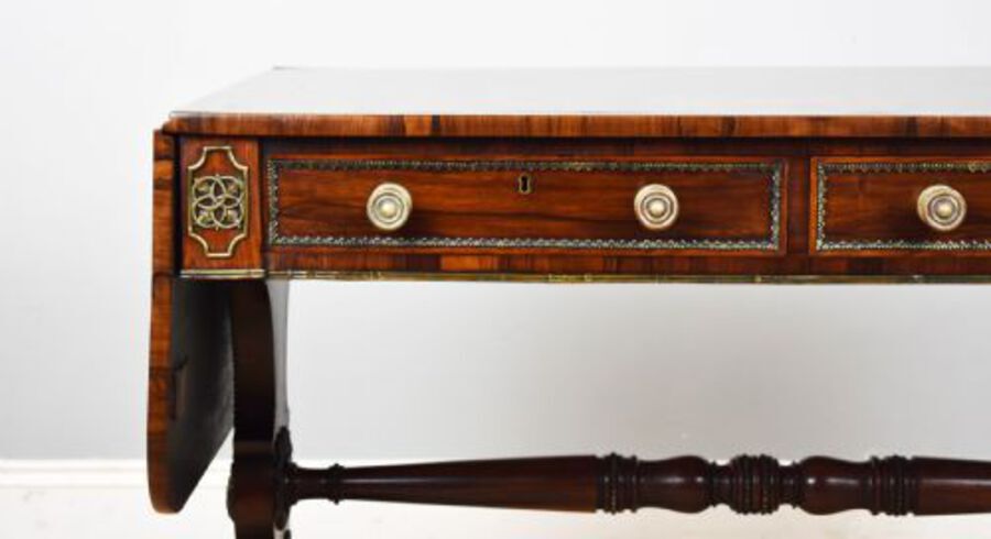 Antique Regency Rosewood and Brass Inlaid Sofa Table