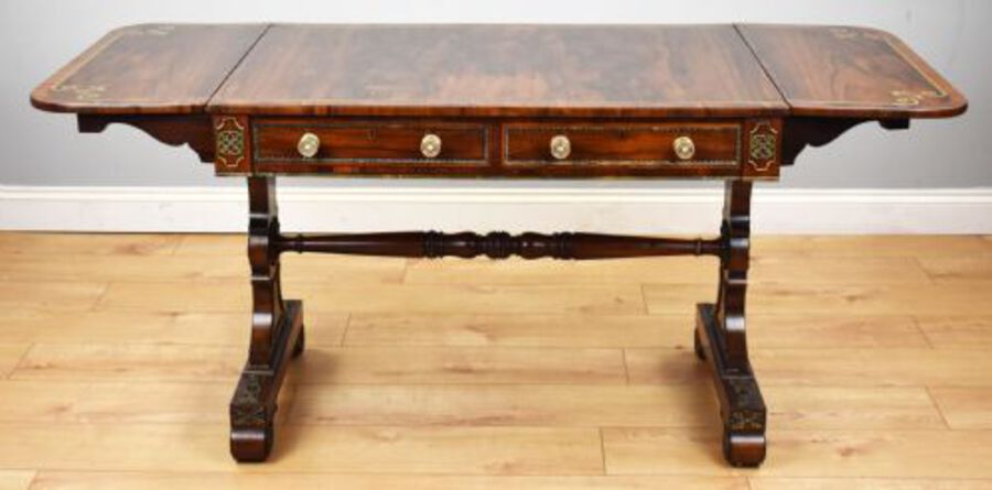 Antique Regency Rosewood and Brass Inlaid Sofa Table