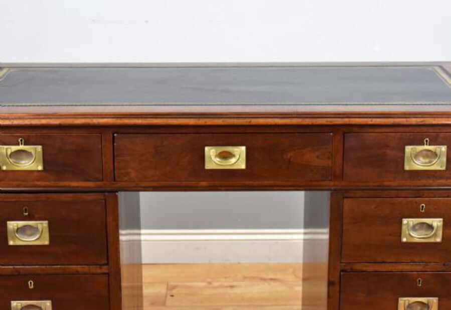 Antique Antique Mahogany Campaign Style Pedestal Desk